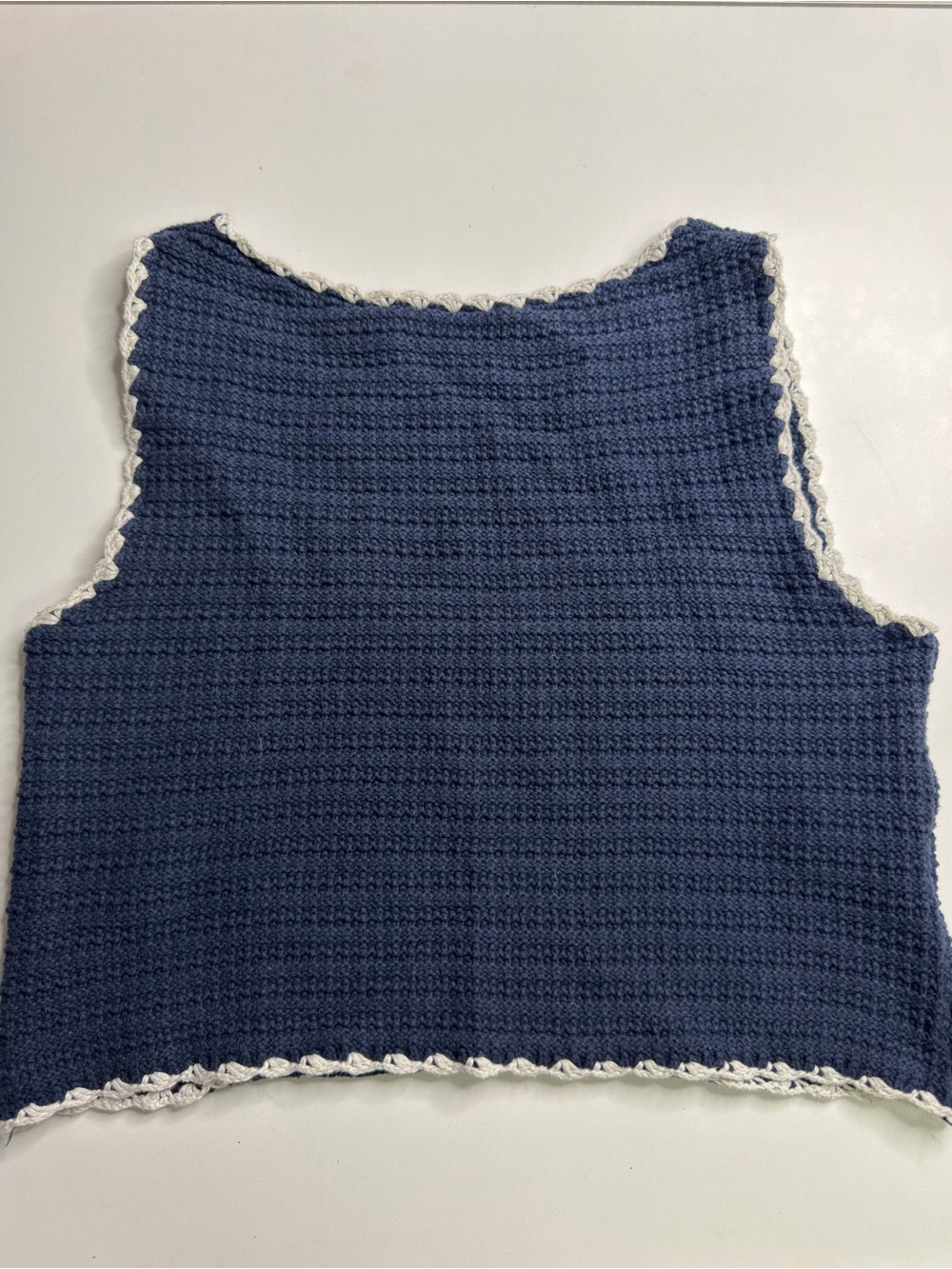 Cotton On Navy Blue Crocheted Crop Tank with White Trim